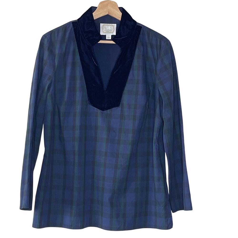 SAIL TO SABLE TARTAN PLAID STRETCH TUNIC TOP SIZE L